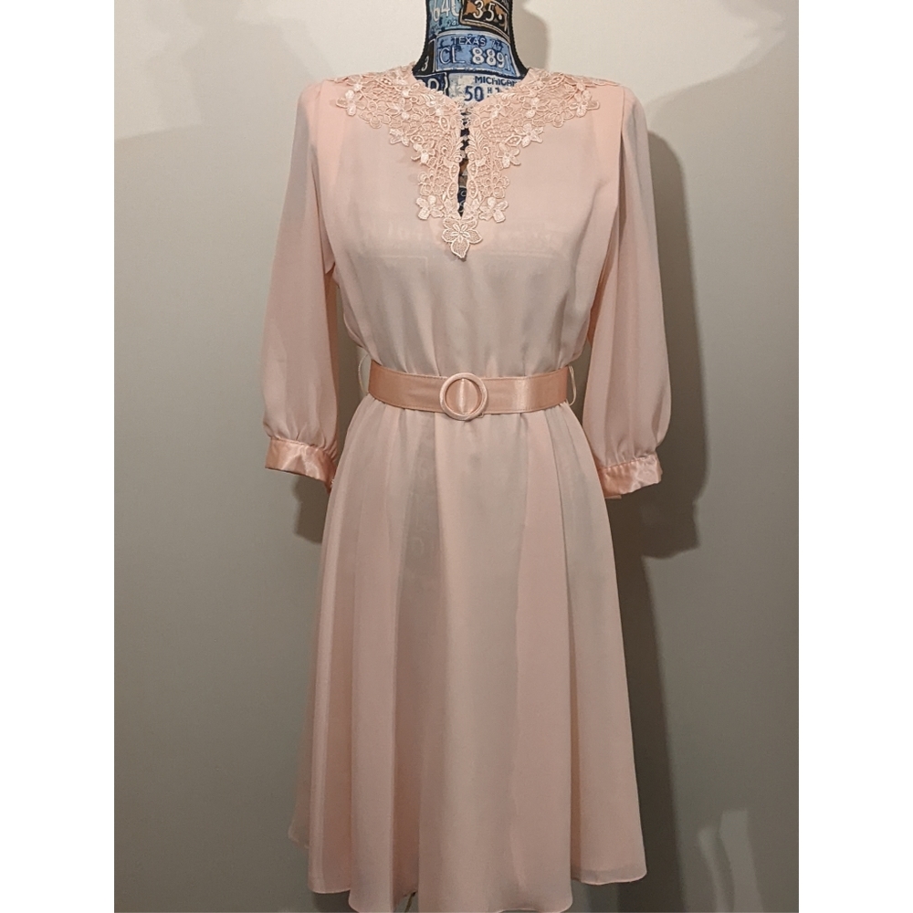 Vintage Ursula of Switzerland Petite Peach Chiffon Dress